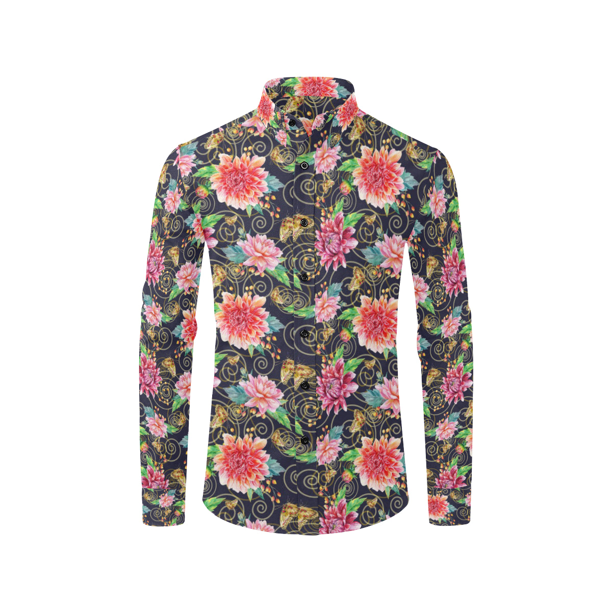 Dahlia Pattern Print Design DH02 Men's Long Sleeve Shirt