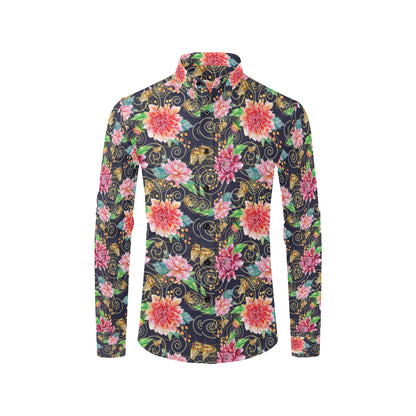 Dahlia Pattern Print Design DH02 Men's Long Sleeve Shirt