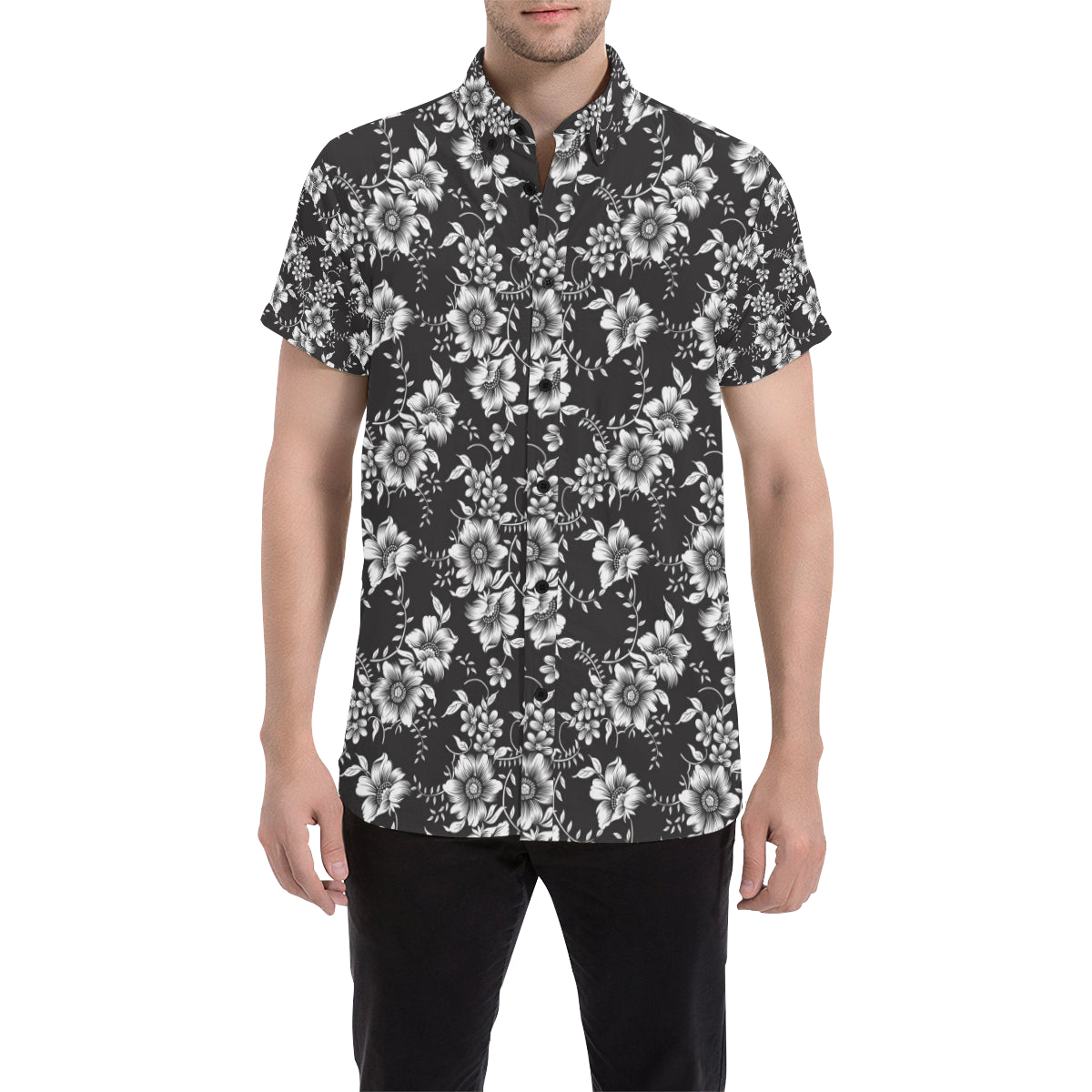 Gerberas Pattern Print Design GB02 Men's Short Sleeve Button Up Shirt