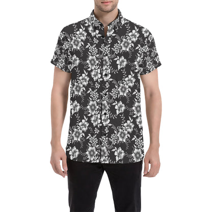 Gerberas Pattern Print Design GB02 Men's Short Sleeve Button Up Shirt