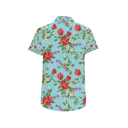 Summer Floral Pattern Print Design SF011 Men's Short Sleeve Button Up Shirt
