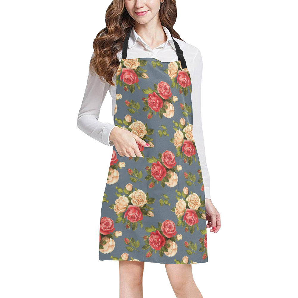 Rose Pattern Print Design RO017 Apron with Pocket