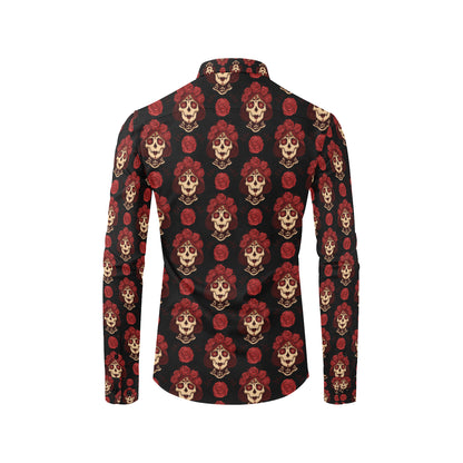 Day of the Dead Skull Girl Pattern Men's Long Sleeve Shirt