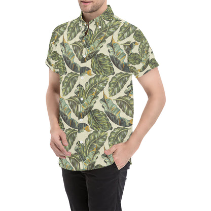 Banana Leaf Pattern Print Design BL08 Men's Short Sleeve Button Up Shirt