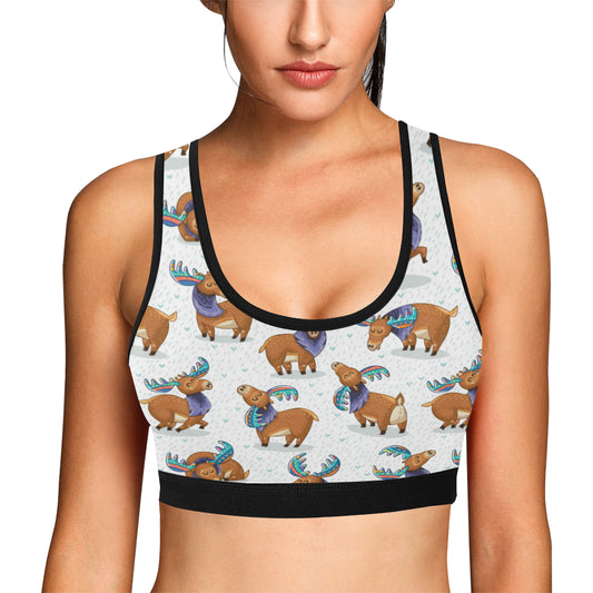 Moose Cute Pattern Print Design 01 Sports Bra