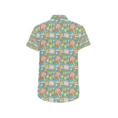 Beach Scene Pattern Print Design 02 Men's Short Sleeve Button Up Shirt