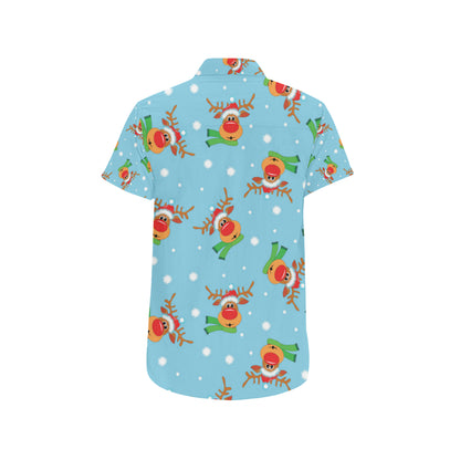 Reindeer cute Pattern Print Design 02 Men's Short Sleeve Button Up Shirt