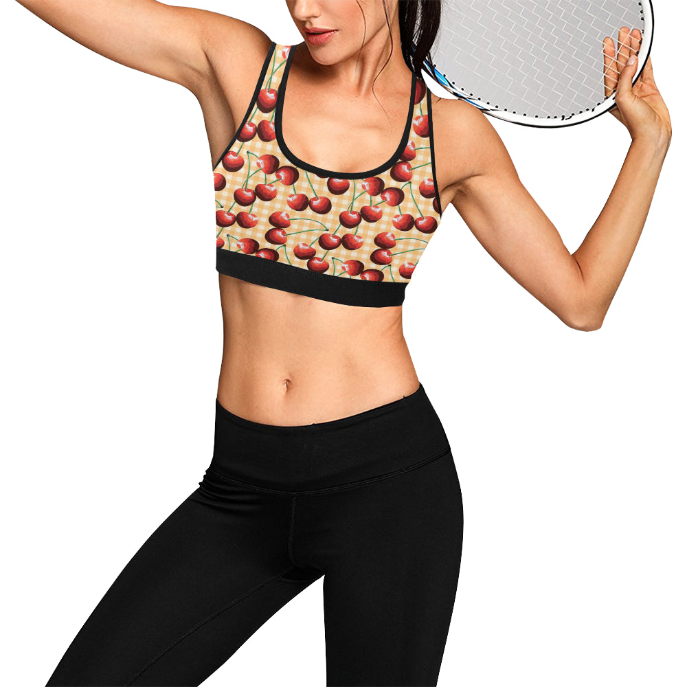 Cherry Orange Plaid Print Sports Bra