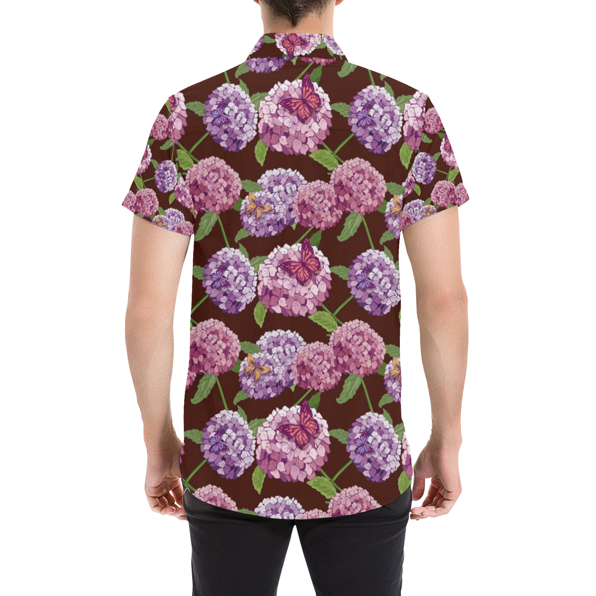 Hydrangea Pattern Print Design HD08 Men's Short Sleeve Button Up Shirt
