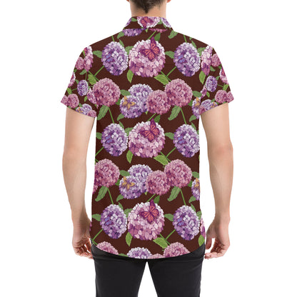 Hydrangea Pattern Print Design HD08 Men's Short Sleeve Button Up Shirt