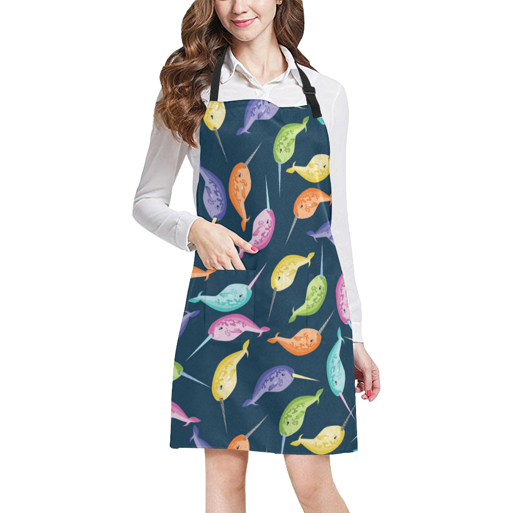 Narwhal Colorful Pattern Print Design 03 Apron with Pocket