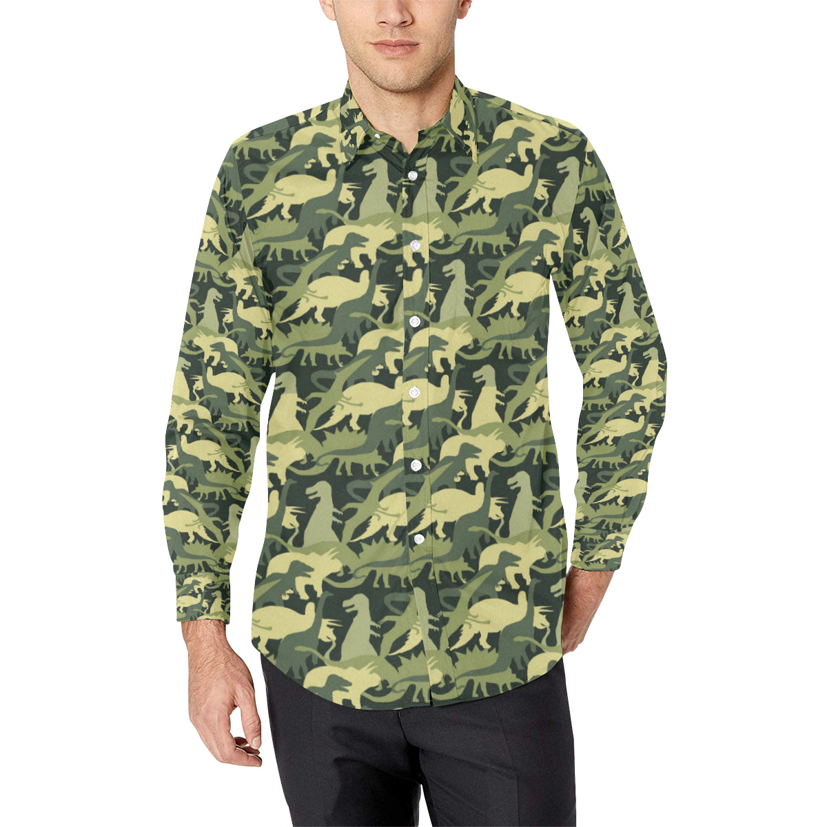 Camouflage Dinosaur Pattern Print Design 03 Men's Long Sleeve Shirt