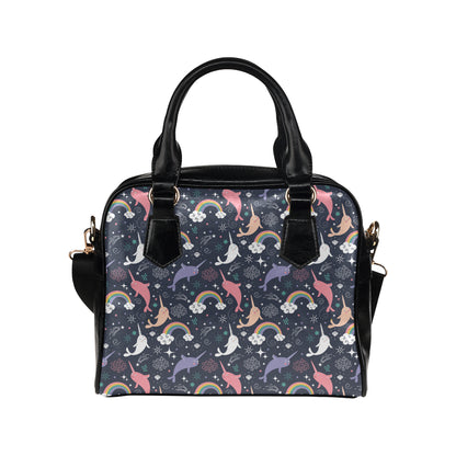Narwhal Pattern Print Design 01 Shoulder Handbag