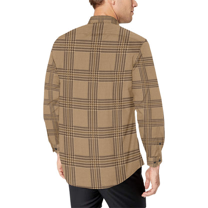 Houndstooth Brown Pattern Print Design 04 Men's Long Sleeve Shirt