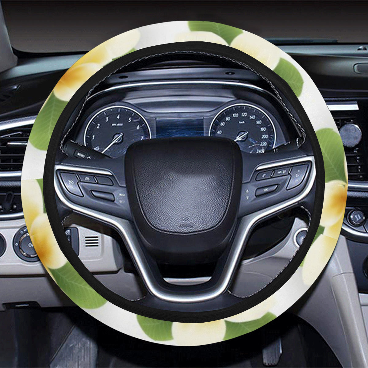 Yellow Plumeria Pattern Print Design PM012 Steering Wheel Cover with Elastic Edge