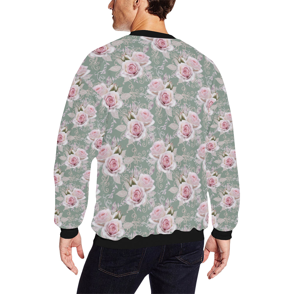 Rose White Pattern Print Design RO012 Men Long Sleeve Sweatshirt