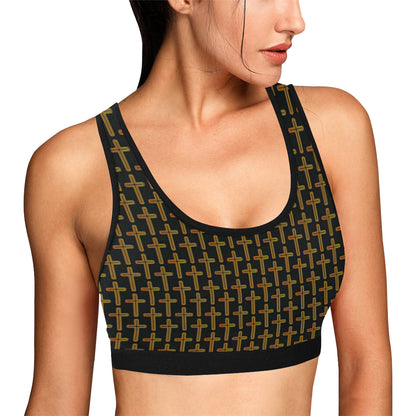 Cross Pattern Print Design 02 Sports Bra