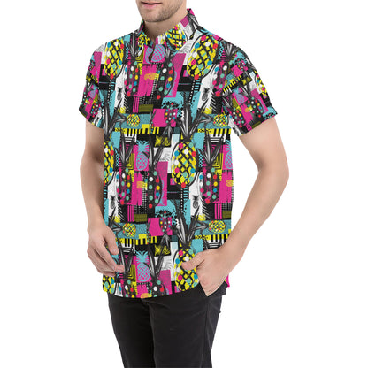 Pop Art Pineapple Pattern Print Design A02 Men's Short Sleeve Button Up Shirt