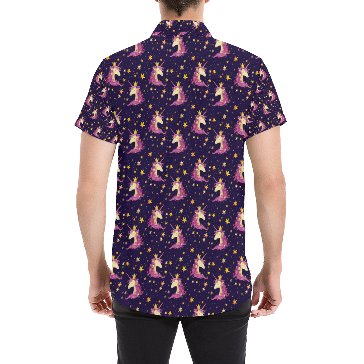 Unicorn Princess Star Sparkle Men's Short Sleeve Button Up Shirt