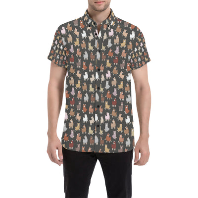 Alpaca Cute Design Themed Print Men's Short Sleeve Button Up Shirt