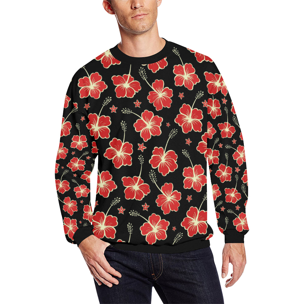 Red Hibiscus Pattern Print Design HB021 Men Long Sleeve Sweatshirt