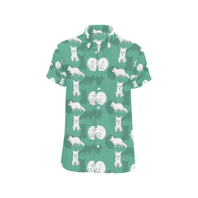 Arctic Fox Pattern Print Design Men's Short Sleeve Button Up Shirt