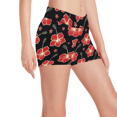 Red Hibiscus Pattern Print Design HB021 Yoga Shorts