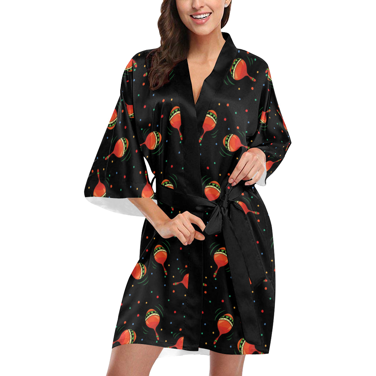 Maracas Pattern Print Design 03 Women's Short Kimono