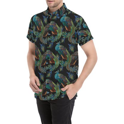 Peacock Pattern Print Design A04 Men's Short Sleeve Button Up Shirt