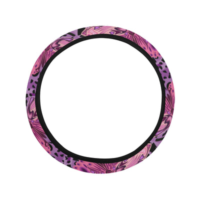 Purple Butterfly Leopard Steering Wheel Cover with Elastic Edge