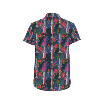 Barracuda with Folwer Pattern Print Design 01 Men's Short Sleeve Button Up Shirt