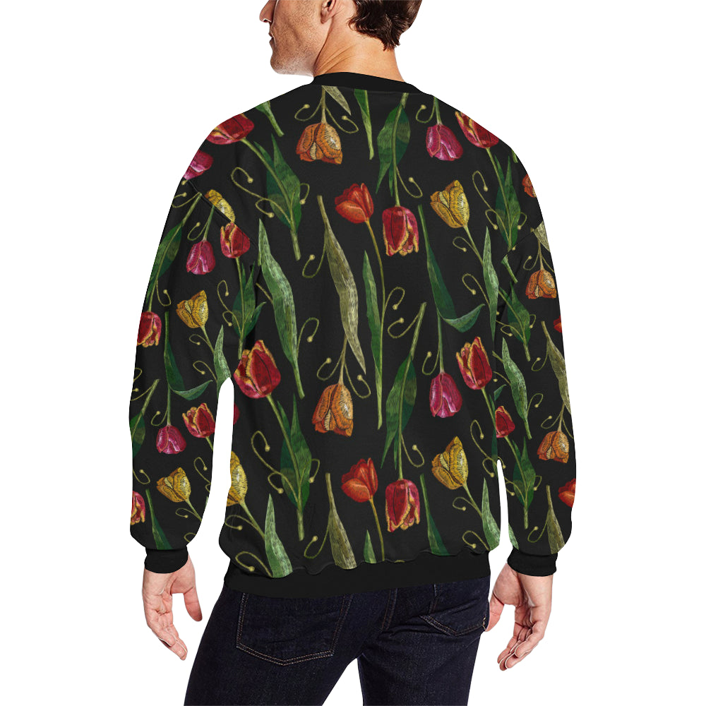 Tulip Embroidered Pattern Print Design TP01 Men Long Sleeve Sweatshirt
