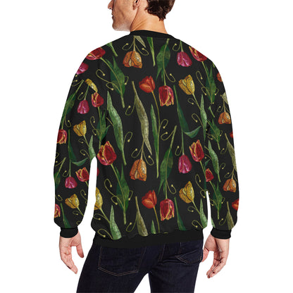 Tulip Embroidered Pattern Print Design TP01 Men Long Sleeve Sweatshirt