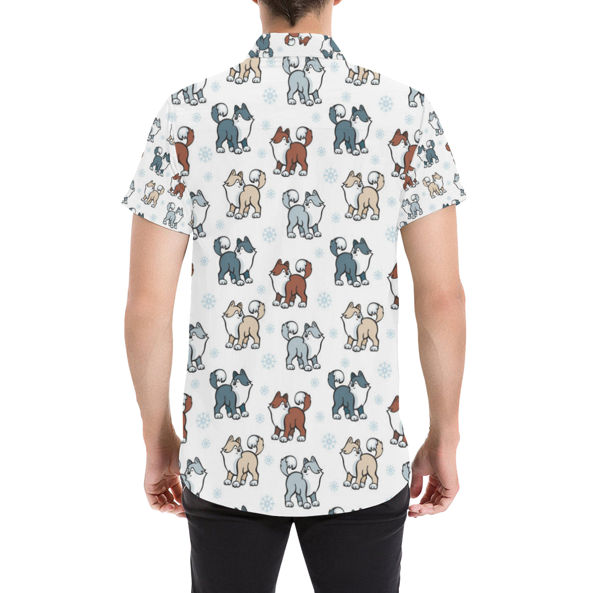 Alaskan Malamute Pattern Print Design 02 Men's Short Sleeve Button Up Shirt