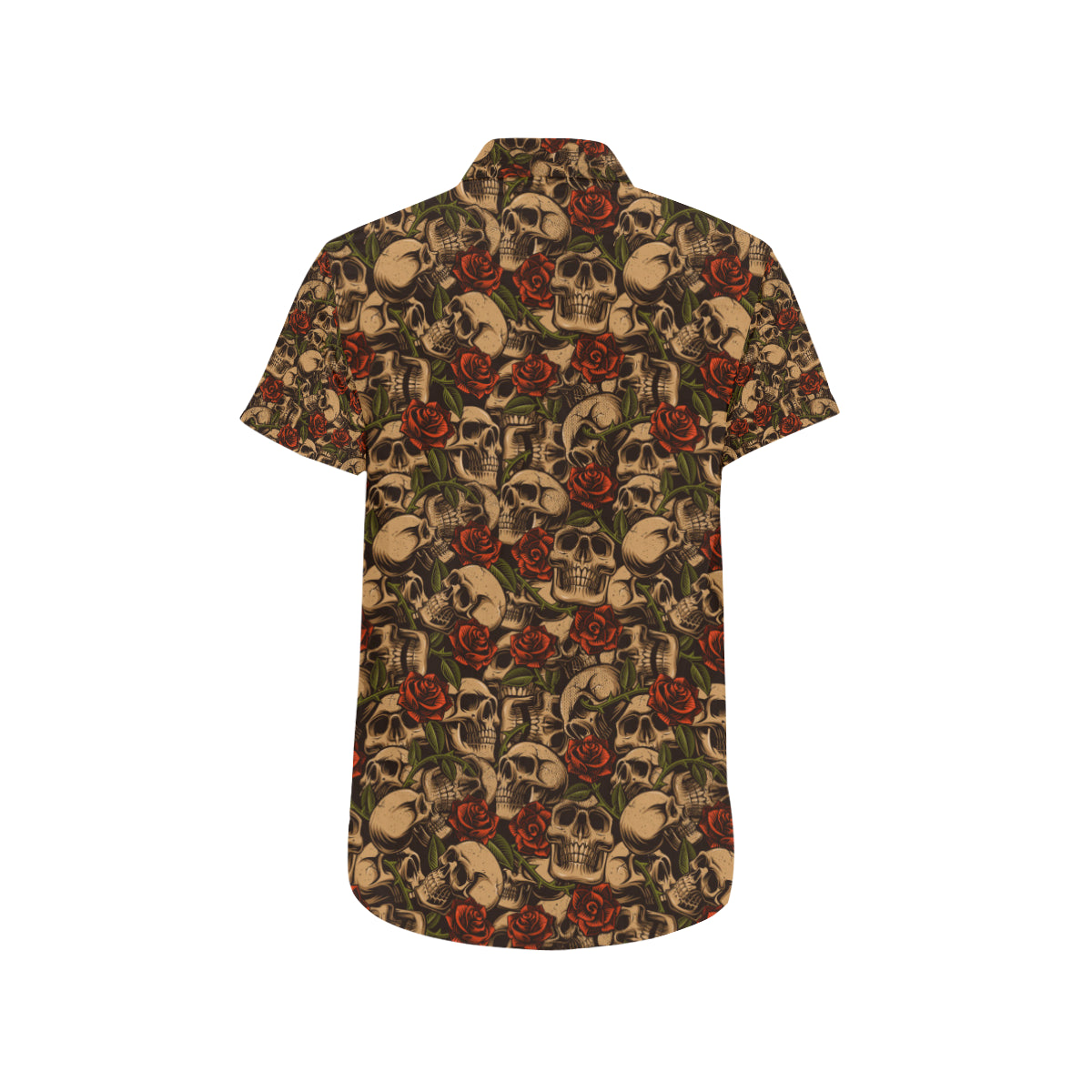 Skull Roses Vintage Design Themed Print Men's Short Sleeve Button Up Shirt