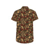 Skull Roses Vintage Design Themed Print Men's Short Sleeve Button Up Shirt