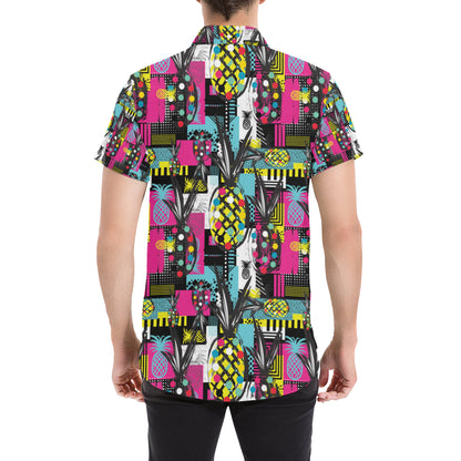 Pop Art Pineapple Pattern Print Design A02 Men's Short Sleeve Button Up Shirt