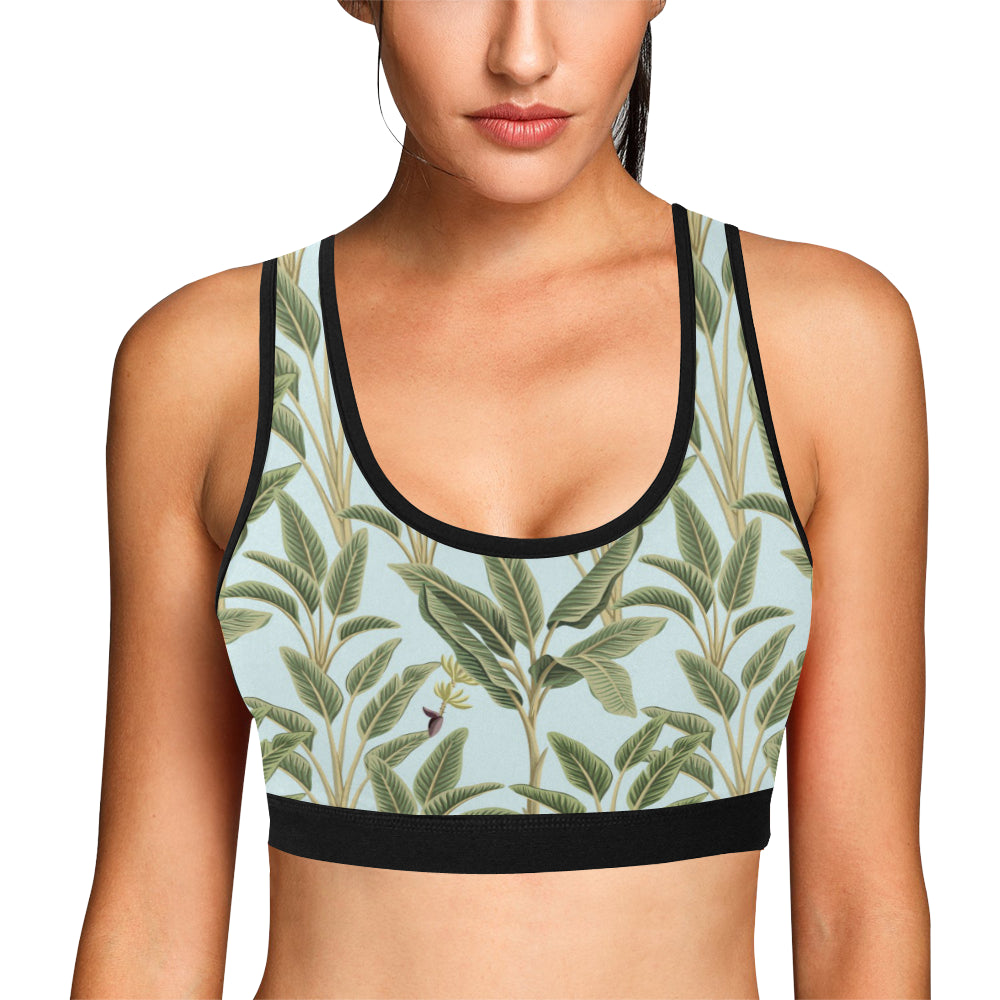Banana Leaf Pattern Print Design BL03 Sports Bra