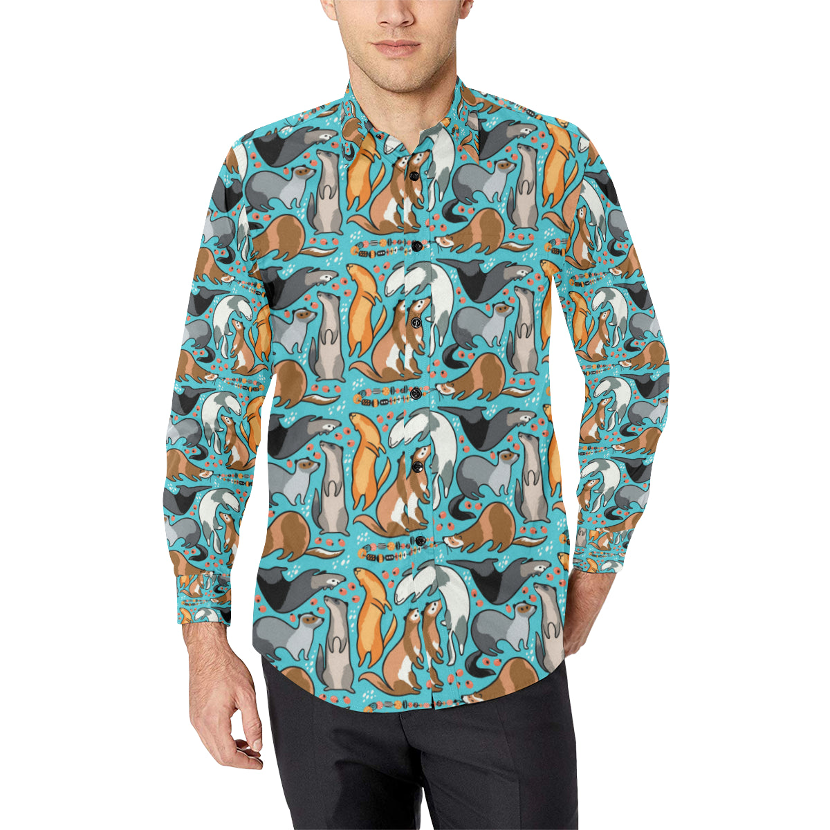 Ferret Pattern Print Design 03 Men's Long Sleeve Shirt