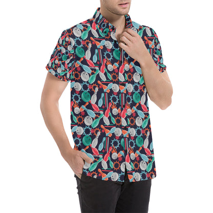 Bowling Pattern Print Design 08 Men's Short Sleeve Button Up Shirt
