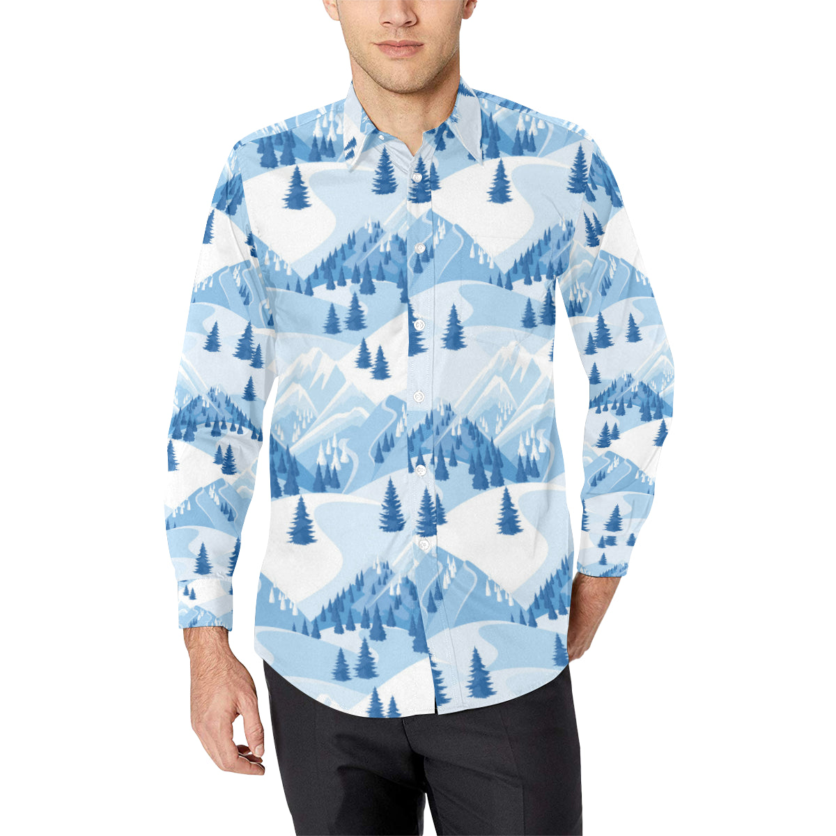 Mountain Pattern Print Design 03 Men's Long Sleeve Shirt