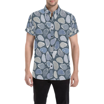 Oyster Pattern Print Design 02 Men's Short Sleeve Button Up Shirt