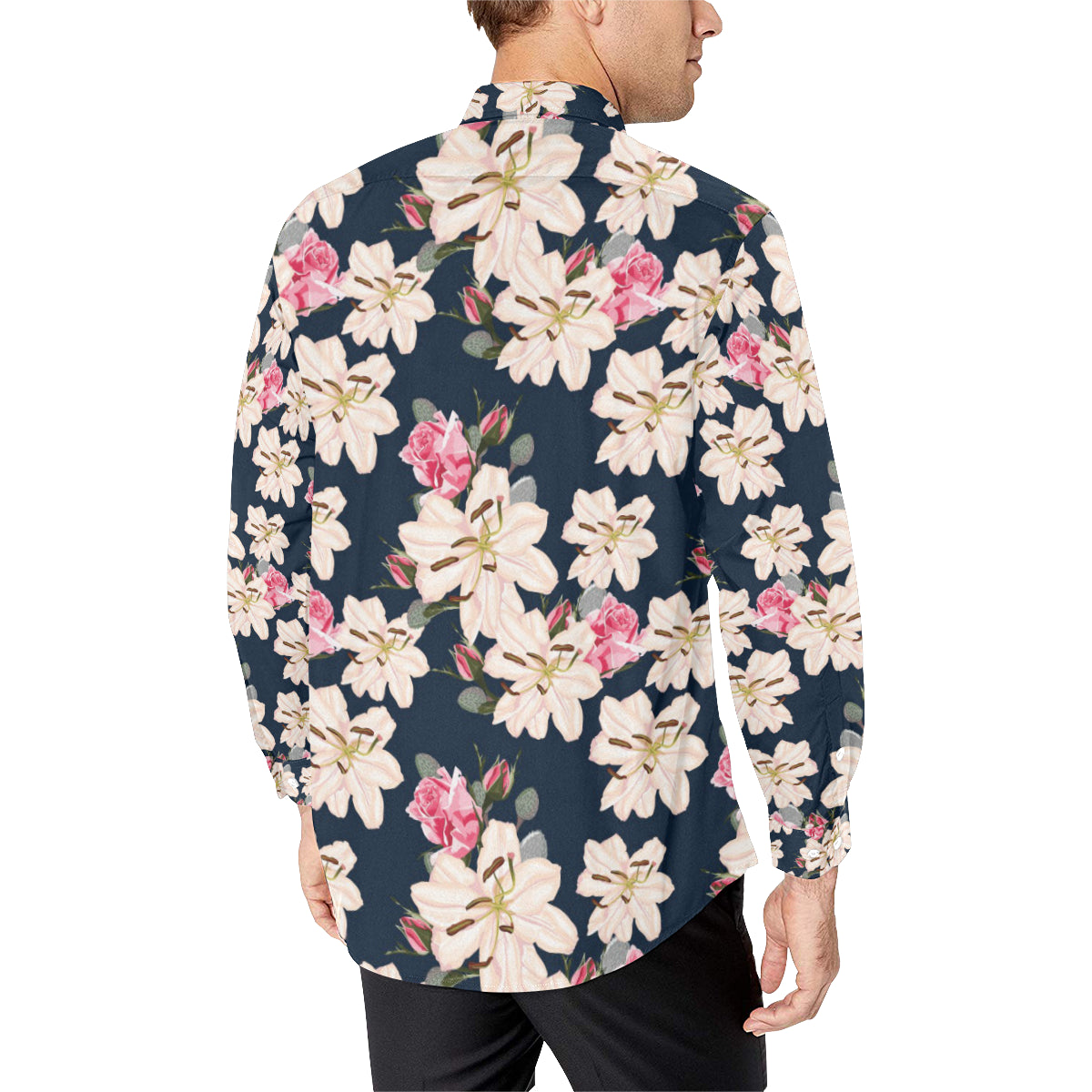 Lily Pattern Print Design LY04 Men's Long Sleeve Shirt