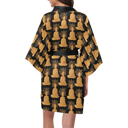 Buddha Pattern Print Design 01 Women's Short Kimono