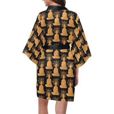 Buddha Pattern Print Design 01 Women's Short Kimono