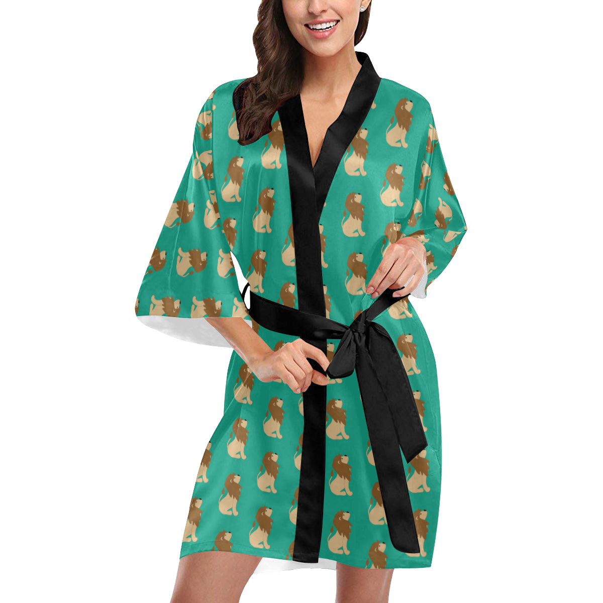 Lion Pattern Print Design 02 Women's Short Kimono
