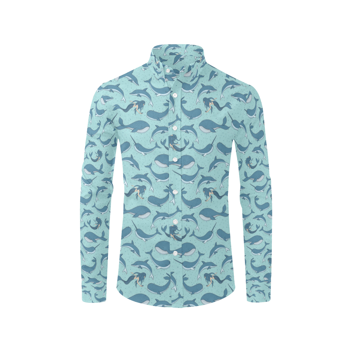 Narwhal Themed Print Men's Long Sleeve Shirt