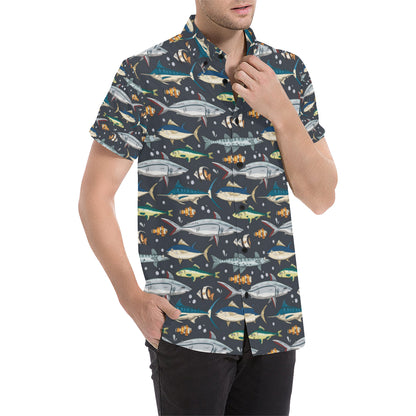 Swordfish Pattern Print Design 04 Men's Short Sleeve Button Up Shirt