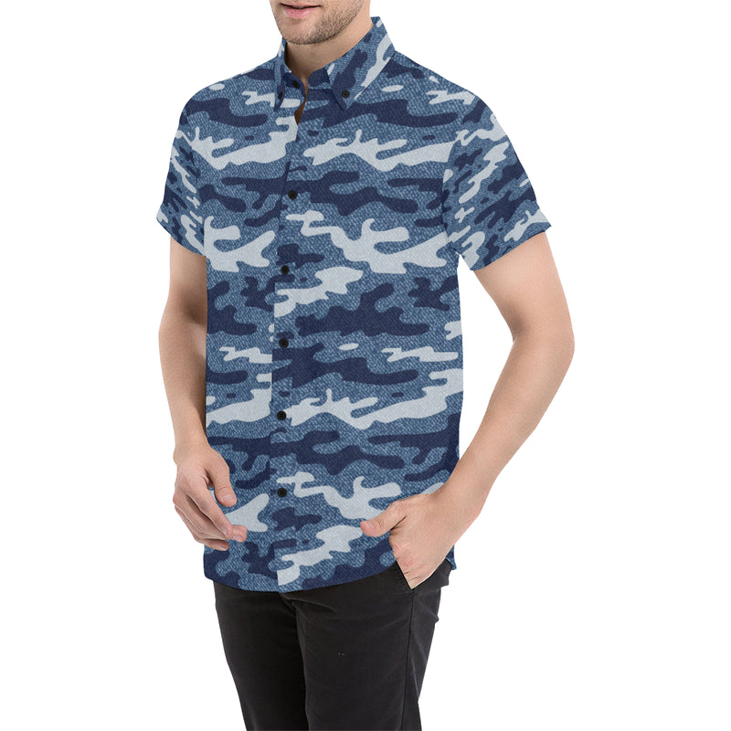 Jean Camouflage Pattern Print Design 05 Men's Short Sleeve Button Up Shirt