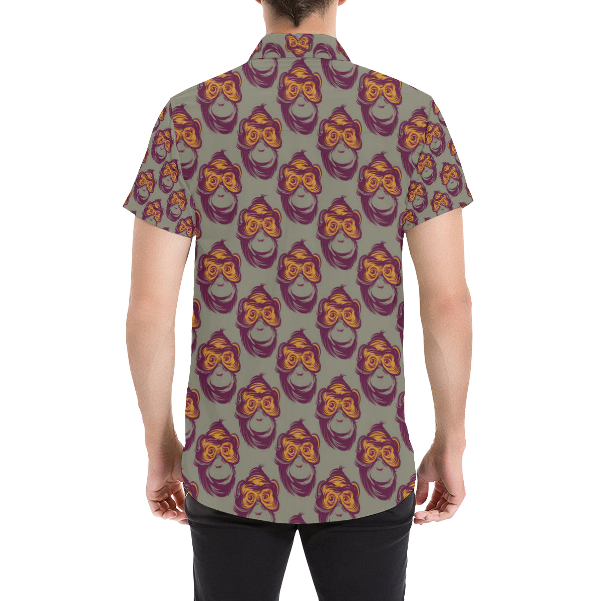 Chimpanzee Pattern Print Design 02 Men's Short Sleeve Button Up Shirt